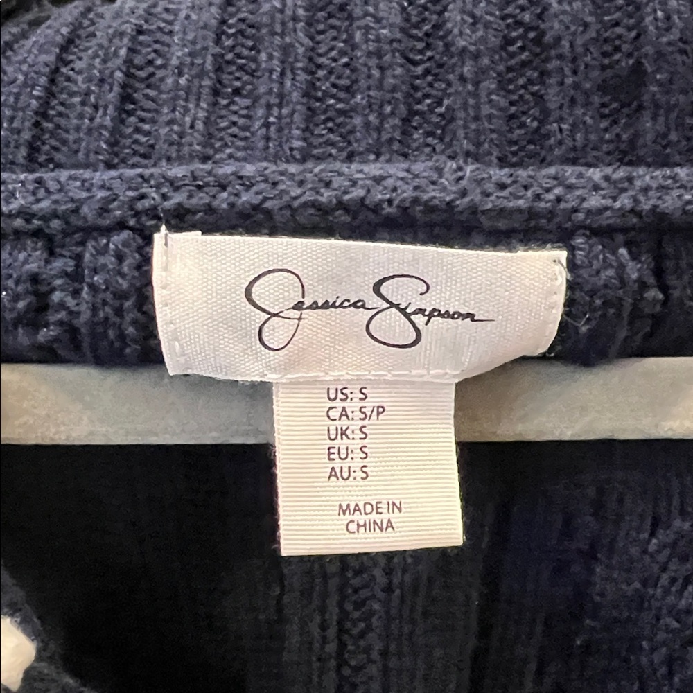 Jessica Simpson Navy Cable Knit Cardigan with Cream Collar EUC - Picture 3 of 6